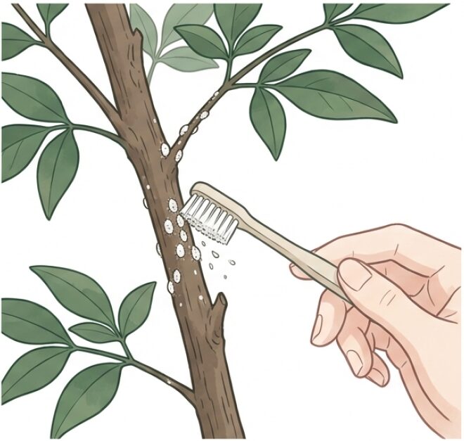 白い塊を見つけたら歯ブラシでこすり落とす物理攻撃（除去）の方法