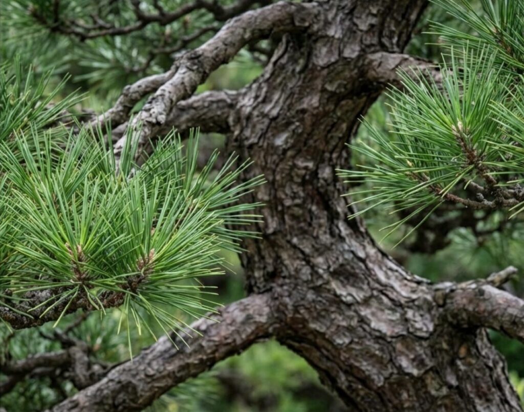 五葉松の幹と葉のアップ写真