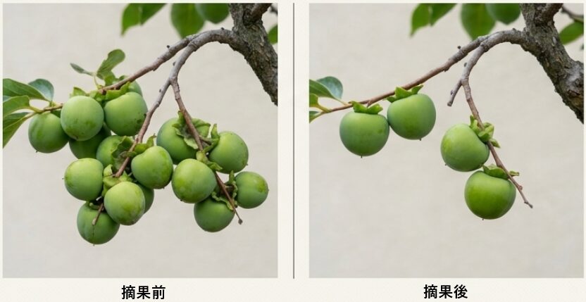 摘果前後の枝の比較写真