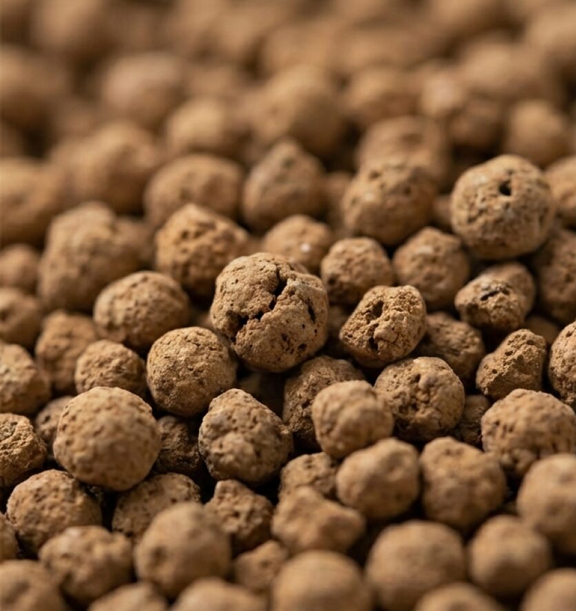 粒が揃った清潔な赤玉土のクローズアップ写真。