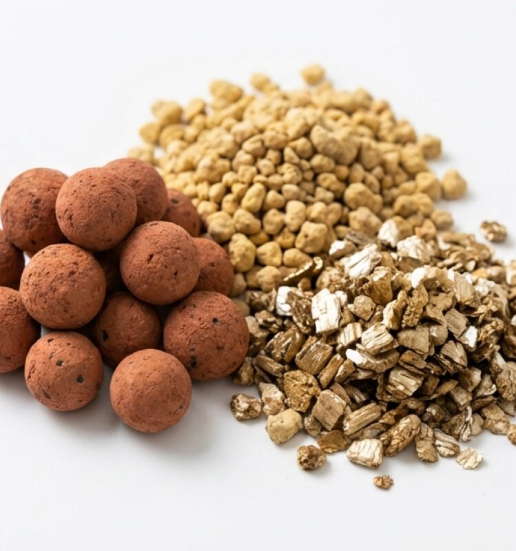 赤玉土、鹿沼土、バーミキュライトなどの無機質用土の写真