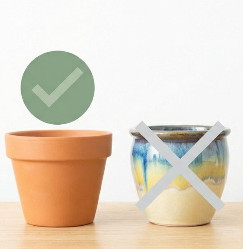 通気性の良い素焼き鉢と、今の苗より一回り大きいサイズを選ぶべき理由の解説