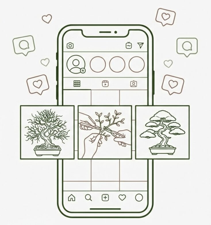 スマートフォンでのSNS発信イメージ。制作プロセスの物語を見せることで中間マージンをなくし、直接販売（D2C）で利益率を最大化する手法